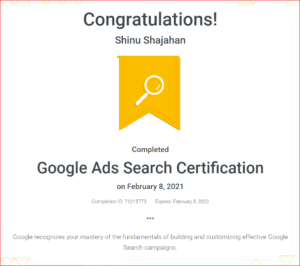 Google Search Ads Certification Shinu Shajahan